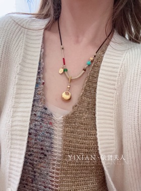 夫人手作 新中式国风手工编绳小胖福无相佛项链饰品毛衣链可调节