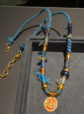 夫人手作 原创设计【青岚】黄金玉石吊坠手工编绳可调节项链