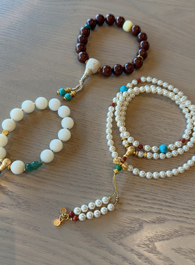 夫人手作 施家珍珠108颗幸福安康时尚长款项链可当手链绕四圈