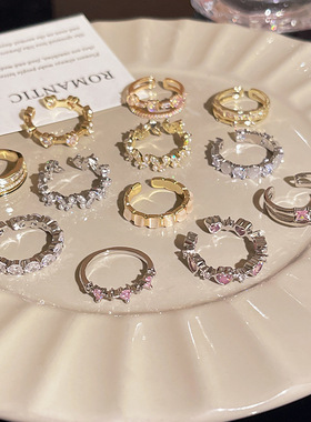 轻奢辣妹微镶戒指女高级感个性锆石开口可调节食指戒简约小众手饰