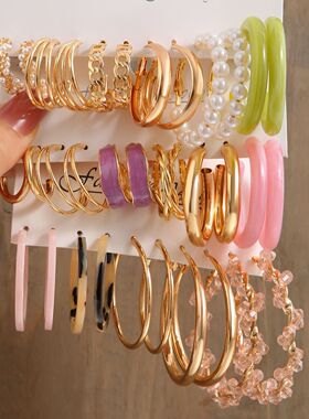跨境新品麻花链条耳环女套装创意简约耳圈几何型耳扣耳环earrings