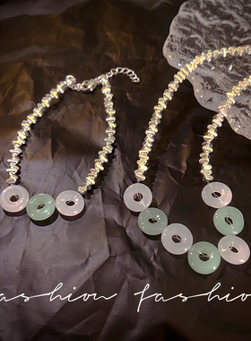 网红高级感碎银几两平安扣套装项链女小众百搭复古文艺闺蜜手链潮