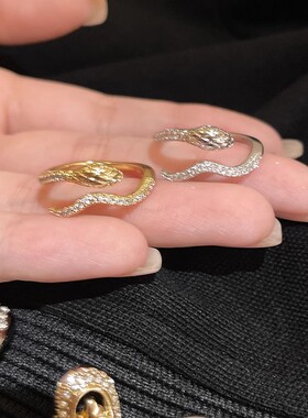 个性蛇形锆石开口戒指女小众设计高级感独特食指戒冷淡风百搭指环