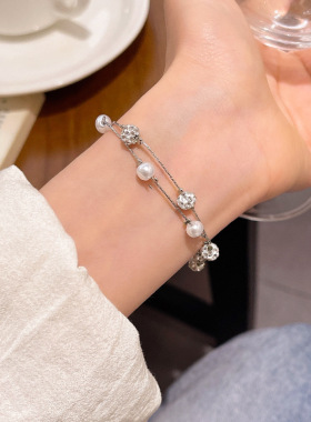 网红满天星双层叠戴珍珠手链女轻奢小众精致微镶锆石时尚手饰品