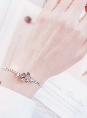 小众设计风樱花闺蜜水晶银手镯