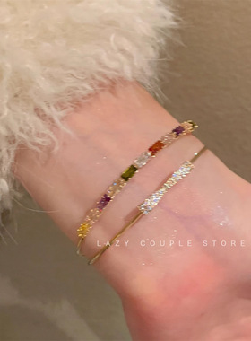 网红千金感爆闪蝴蝶结锆石精致双层开口手镯女小众轻奢名媛手饰