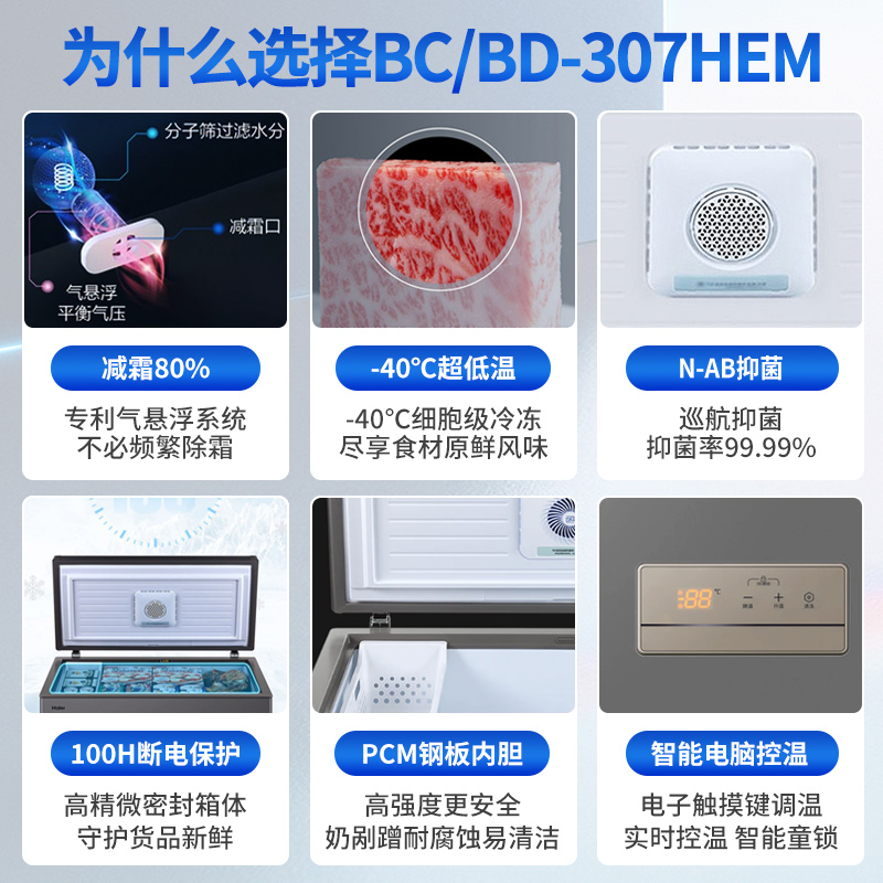 海尔冰柜卧式大容量冷藏冷冻切换超低温-40度速冻商用307/429/519-图0