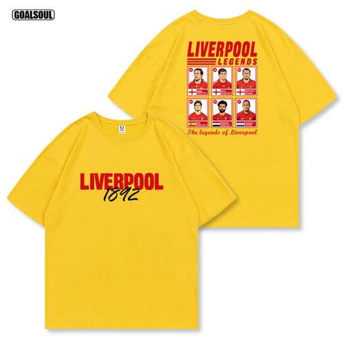 利物浦T恤LIVERPOOL杰拉德 萨拉赫 范戴克复古插画款纯棉休闲短袖 - 图2