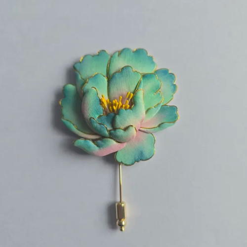 非金属布艺胸针 布糊画牡丹花胸针中国风古典手作 - 图2