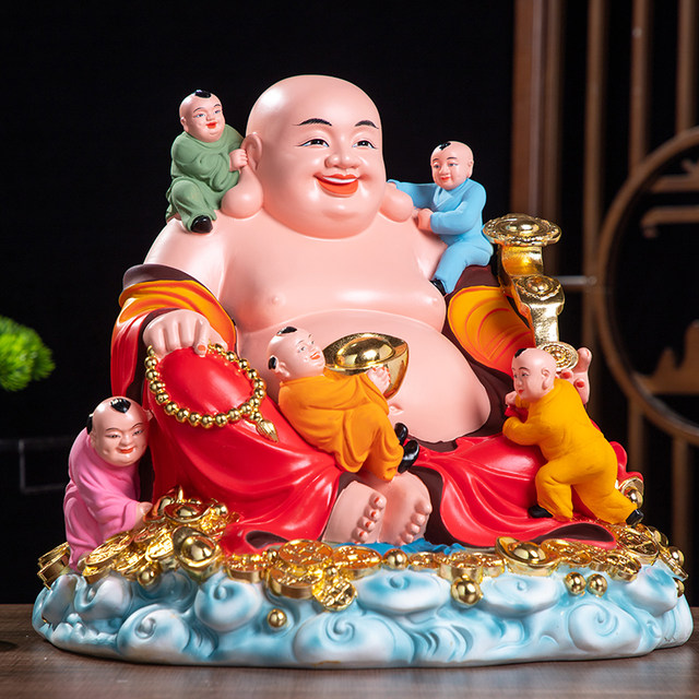 Smiling Maitreya Buddha Five Sons of Maitreya Resin Buddha Statue