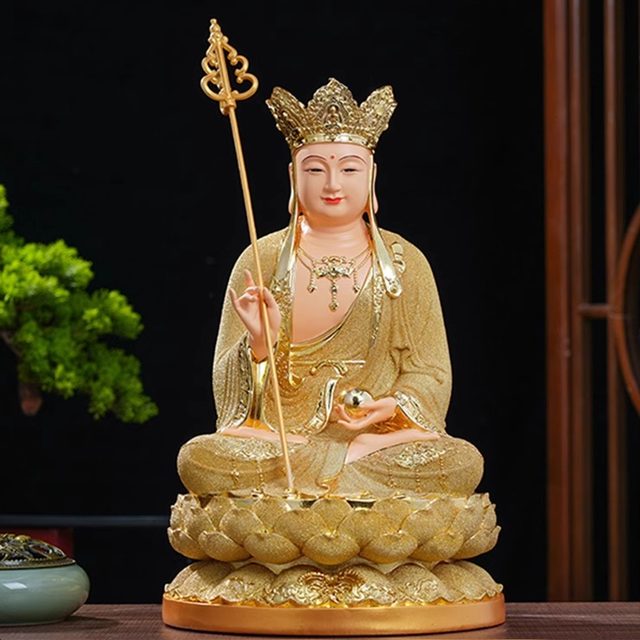 New Ksitigarbha Bodhisattva Buddha statue Ksitigarbha statue body real body home worship ornaments resin sand gold Ksitigarbha Buddha statue