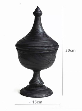 手工制作木质碳化黑色金杯造型家居民宿样板间装饰品摆件