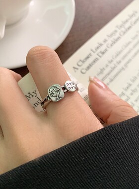 复古小王子戒指女时尚冷淡风卡通人物开口指环韩版字母锁链食指戒