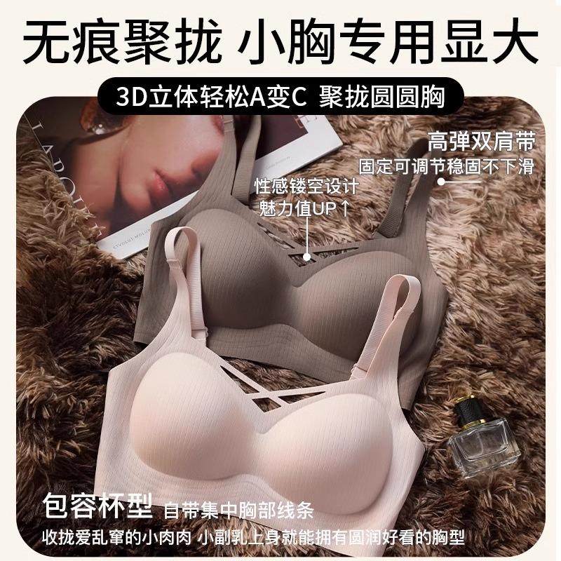 内衣女小胸聚拢收副乳防下垂显大2024新款固定杯无钢圈无痕文胸罩