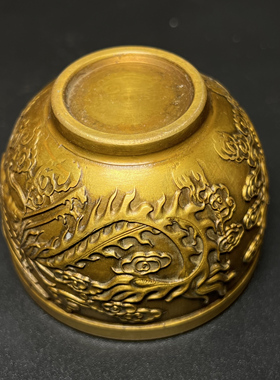 黄铜龙凤茶杯铜杯摆件装饰古董