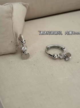 S925纯银mini小银片锆石耳圈女养耳洞小众设计简约百搭时尚款耳环