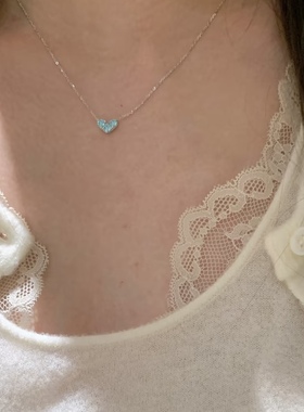 S925纯银mini蓝色爱心项链女小众设计锁骨链简约百搭时尚2025新款