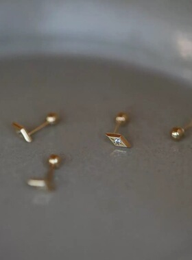 S925纯银镀18K金mini四星芒耳钉小众设计感高级轻奢精致百搭耳饰
