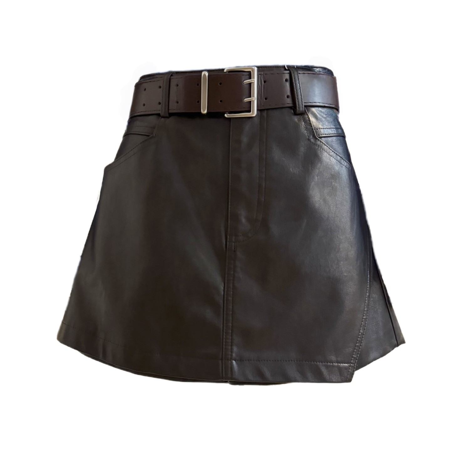 咖色皮裙裤女2025秋冬季设计感高腰A字阔腿PU皮短裤靴裤腰带裤裙,淘宝优惠券,粉丝福利购,淘宝优惠卷