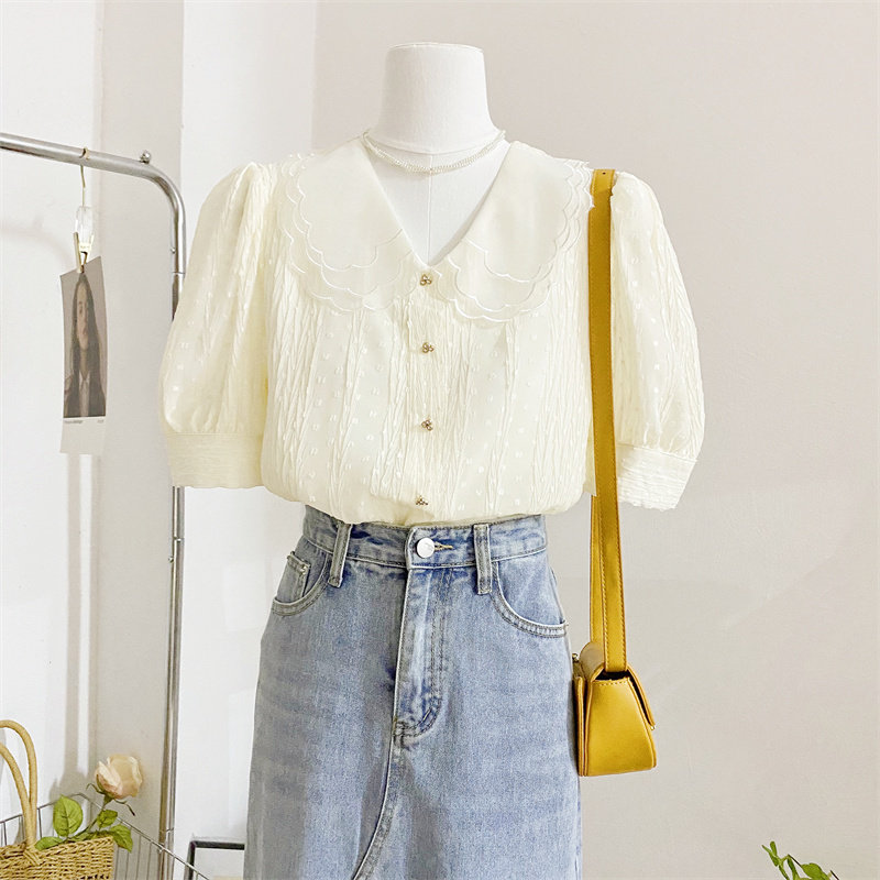 法式重工娃娃领泡泡袖女设计感衬衫 莲妲衬衫