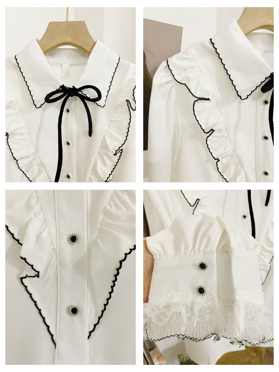 2022春甜美荷叶边系带蝴蝶结衬衫 莲妲衬衫