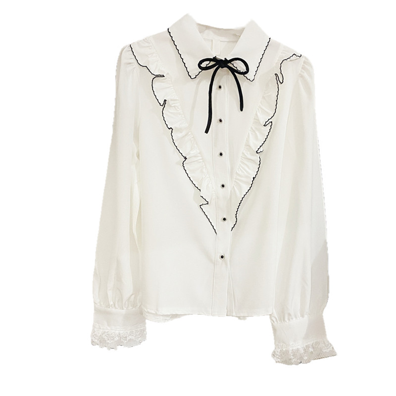 2022春甜美荷叶边系带蝴蝶结衬衫 莲妲衬衫