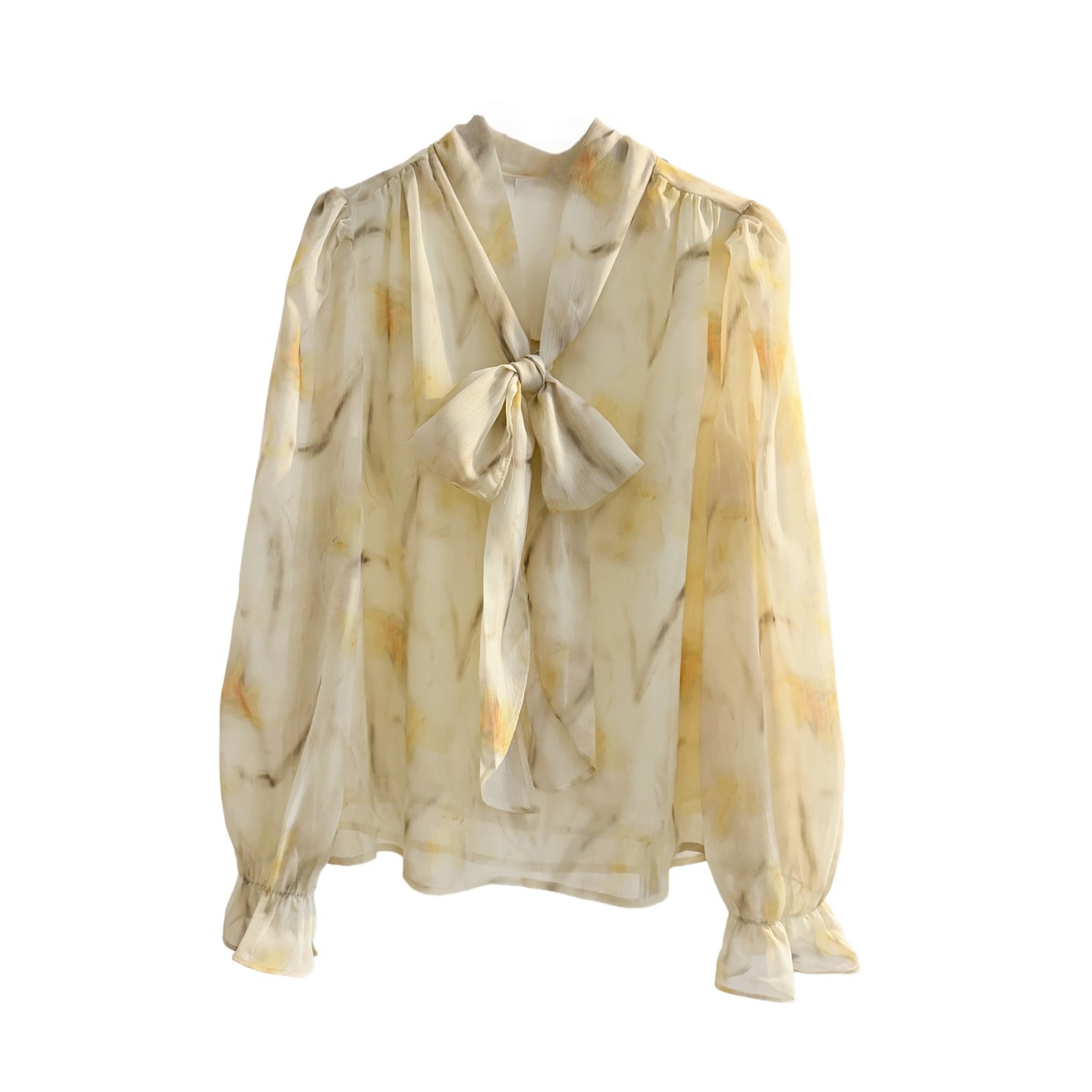 法式温柔风碎花雪纺衫女2025秋设计感减龄气质飘带蝴蝶结印花衬衫,淘宝优惠券,粉丝福利购,淘宝优惠卷