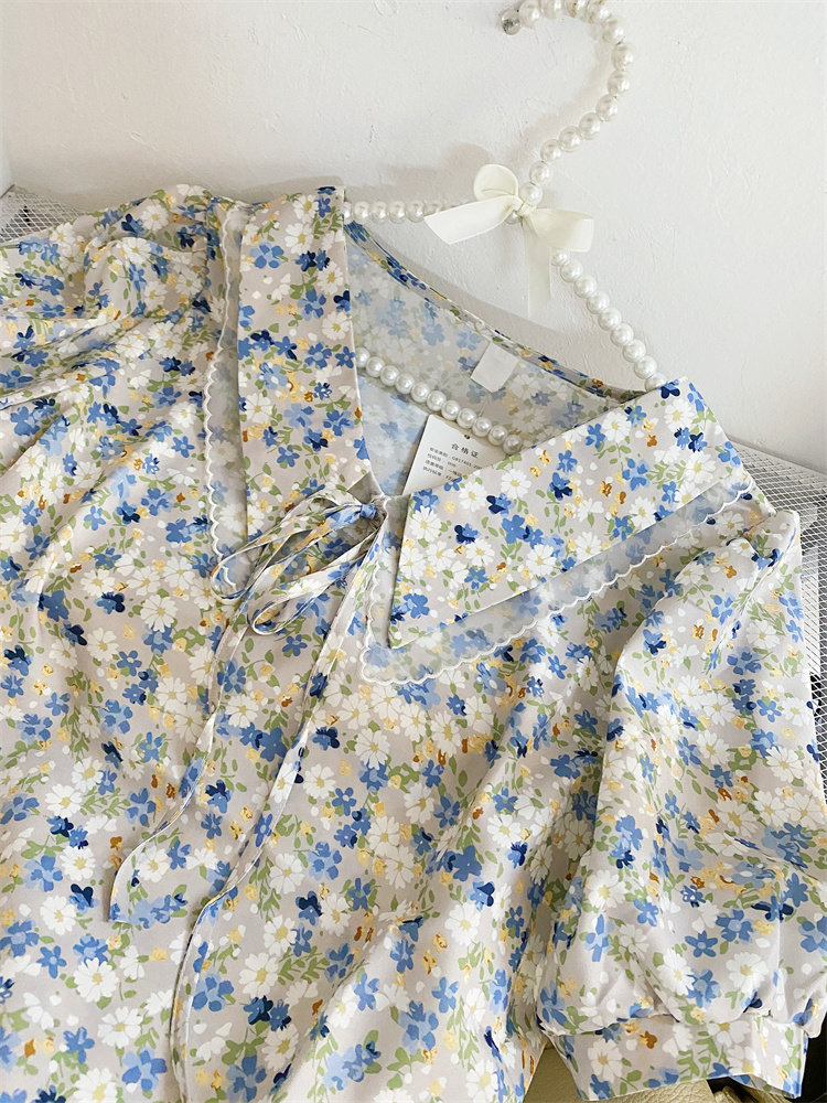 夏季小清新碎花娃娃领雪纺衫衬衫 莲妲衬衫