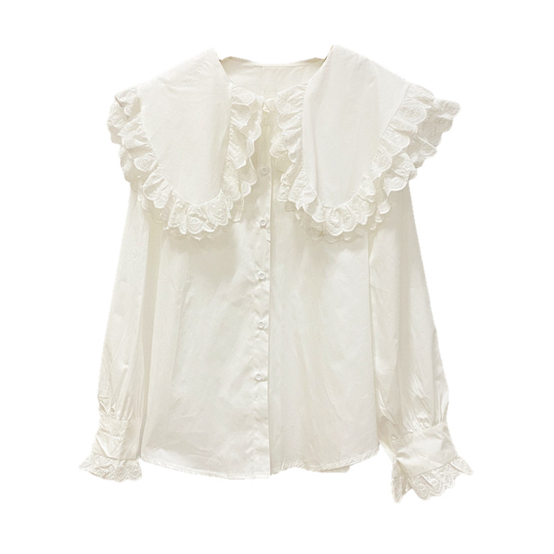 学院风花边娃娃领春季韩版长袖衬衫 莲妲衬衫