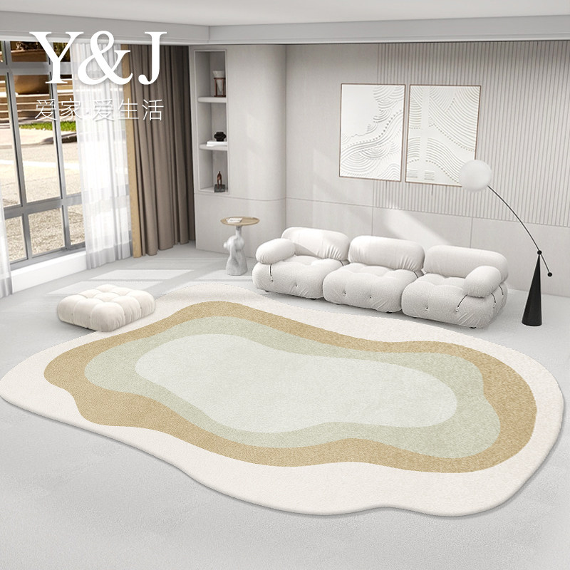 客厅ins风不规则现代异形茶几毯 银锦地毯