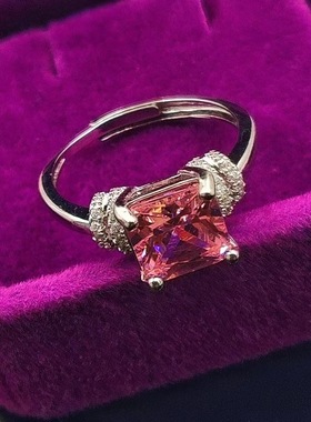 欧美饰品粉钻黄钻正方形戒指女高级感简单大气高碳指