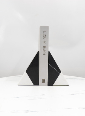 简约现代条纹大理石书档书靠样板房书柜石摆件家居装饰品书立