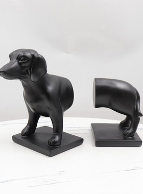 简约创意小狗书立黑色树脂摆件办公室客厅书房动物装饰品摆设