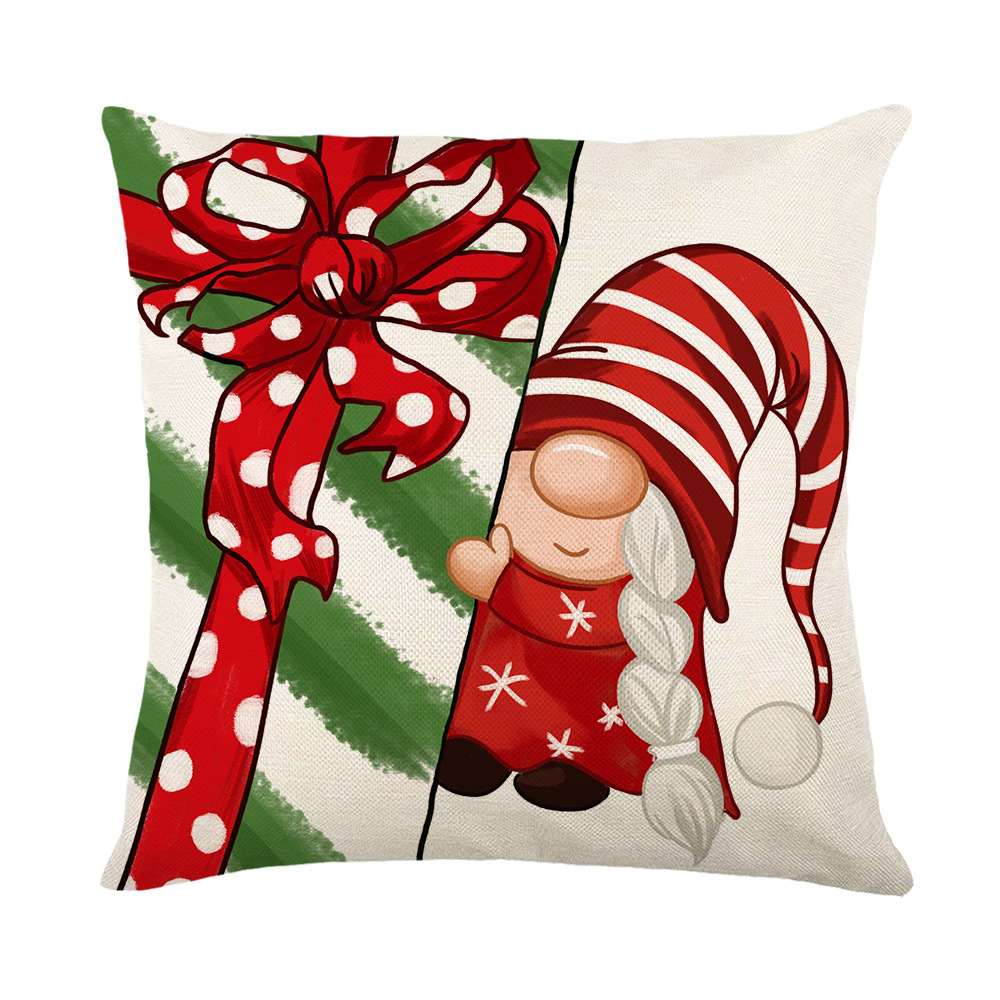 圣诞老人亚麻印花抱枕套家居客厅沙发靠垫套卧室靠枕套-图3