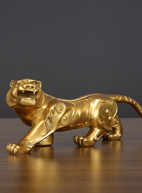 黄铜老虎摆件生肖虎饰品客厅电视柜办公室桌面装饰品生日新品
