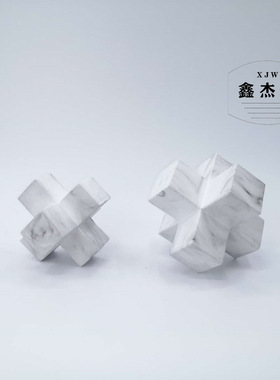 白色树脂仿大理石十字架几何积木摆件美式样板间简约现代软装饰品
