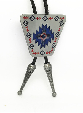 A01B2C6长款领绳西南梯形波洛项链男女百搭配饰短袖简约复古吊坠