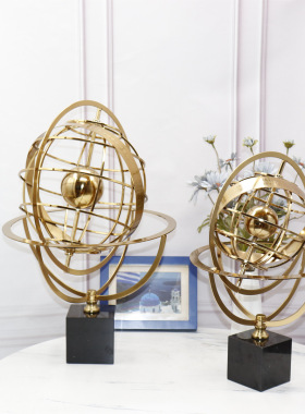 现代简约旋转地球仪摆件欧式办公室样板房电视柜装饰品金属工艺品