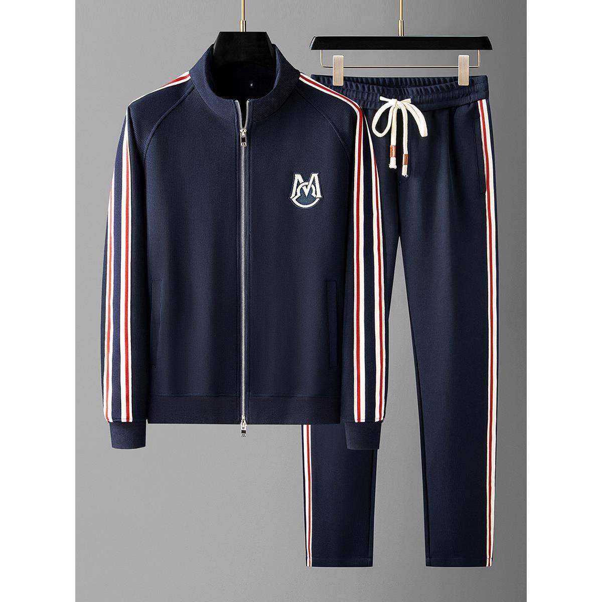 PALM CITY秋季轻奢华夫格提花两件套织带男卫衣开衫休闲运动套装,淘宝优惠券,粉丝福利购,淘宝优惠卷