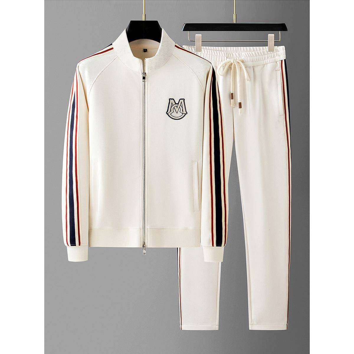 PALM CITY秋季轻奢华夫格提花两件套织带男卫衣开衫休闲运动套装,淘宝优惠券,粉丝福利购,淘宝优惠卷