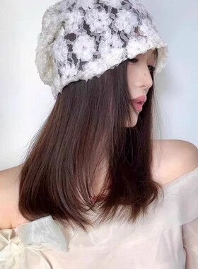 白色花朵蕾丝包头帽女春夏季薄款