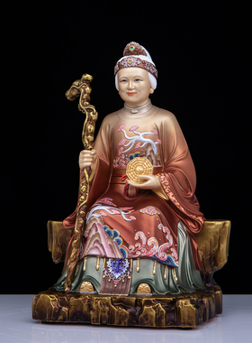 黄铜彩绘道家老母神像无声供奉