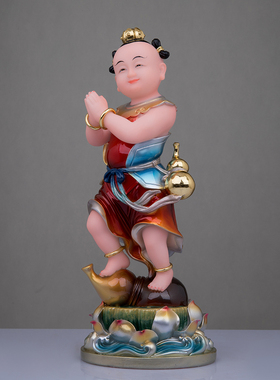 合成玉石家用道家童子摆件一对