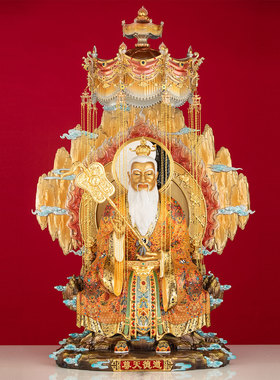 铜精工彩三清道祖神像太上老君