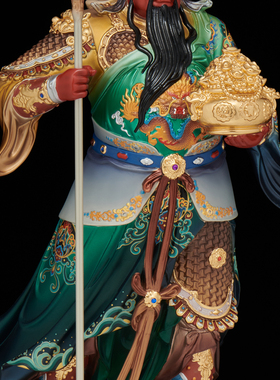 中式铜精工彩绘关公武财神摆件