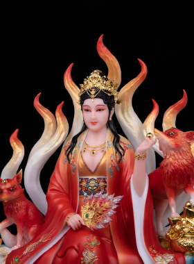 九尾狐娘娘神像汉白玉青丘摆件