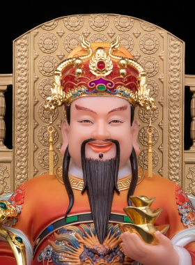 九龙椅财神爷神像汉白玉古彩
