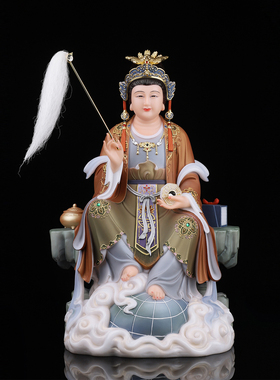 汉白玉地母娘娘彩绘贴金神像