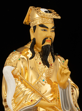 铜鎏金中式掐丝镶宝黄大仙神像