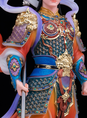 汉白玉二郎神杨戬神像供奉摆件